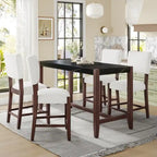 Modern 5-Piece Counter Height Dining Table Set, Faux Marble Bar Table and 4 Upholstered-Seat Chairs