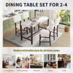 Modern 5-Piece Counter Height Dining Table Set, Faux Marble Bar Table and 4 Upholstered-Seat Chairs