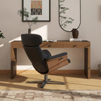 Jovan 31.5 Curved Wood Genuine Leather Recliner Lounge Chair