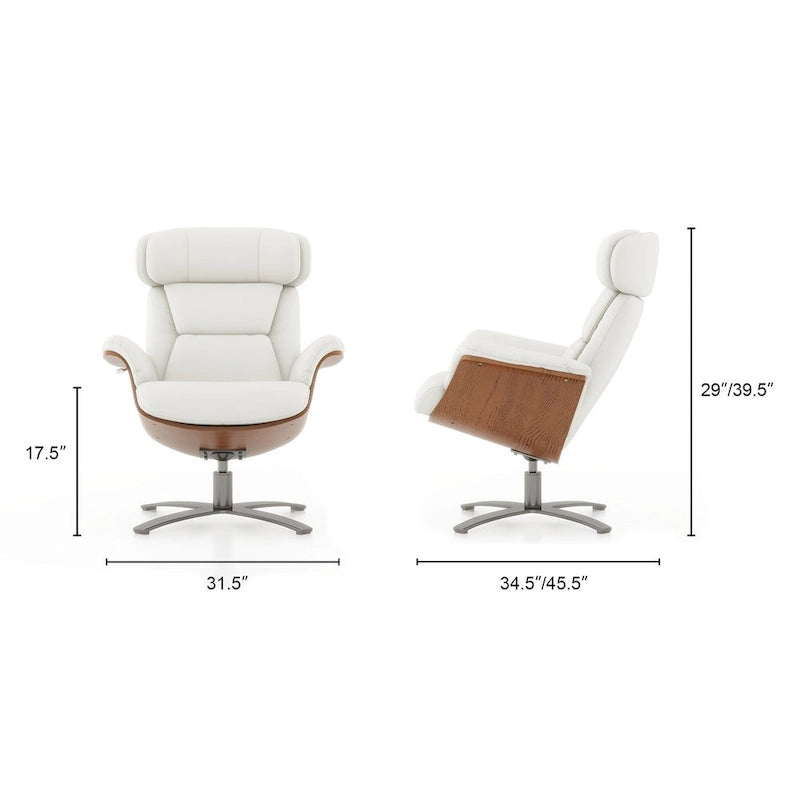 Jovan 31.5 Curved Wood Genuine Leather Recliner Lounge Chair