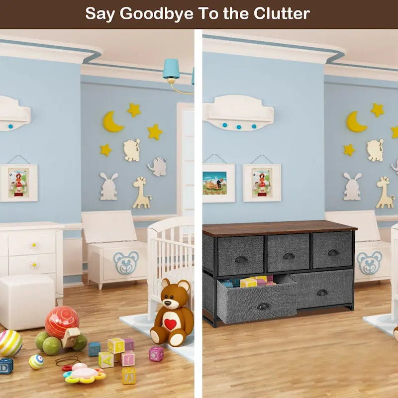 Gymax 5 Drawers Dresser Storage Unit Side Table Display Organizer Dorm