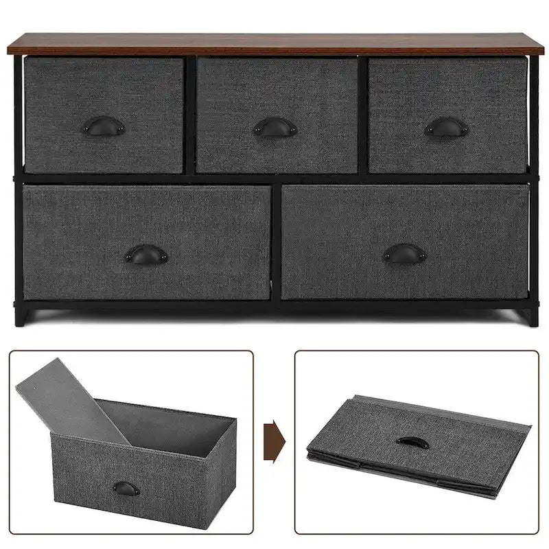 Gymax 5 Drawers Dresser Storage Unit Side Table Display Organizer Dorm