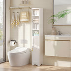 VECELO 70.9 Inches Tall Bathroom Narrow Linen Cabinet, 8 Tiers Solid Wood Freestanding Storage Cabinet