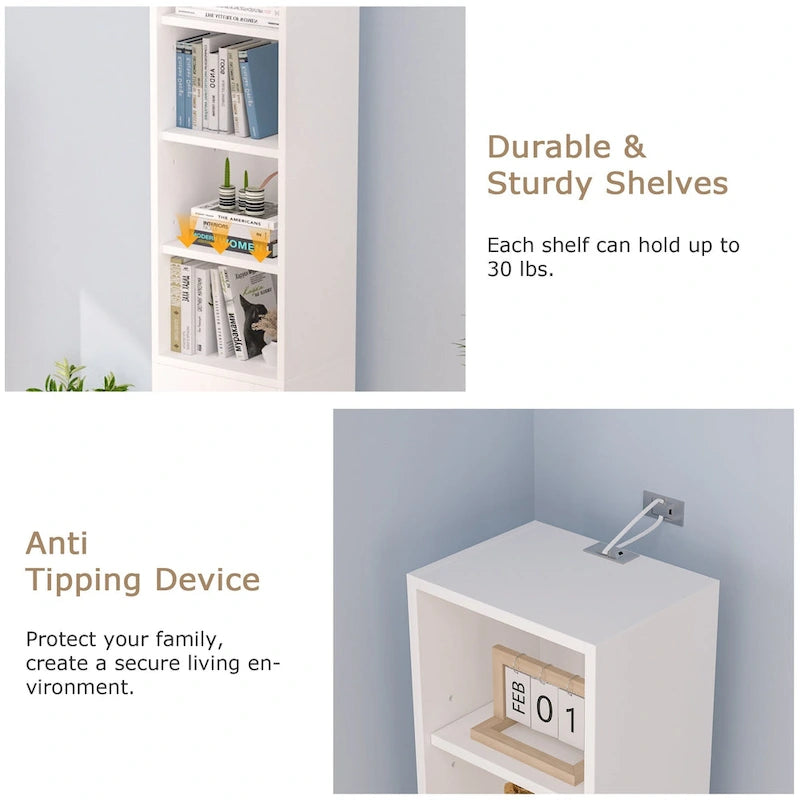 VECELO 70.9 Inches Tall Bathroom Narrow Linen Cabinet, 8 Tiers Solid Wood Freestanding Storage Cabinet