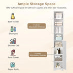 VECELO 70.9 Inches Tall Bathroom Narrow Linen Cabinet, 8 Tiers Solid Wood Freestanding Storage Cabinet