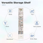 VECELO 70.9 Inches Tall Bathroom Narrow Linen Cabinet, 8 Tiers Solid Wood Freestanding Storage Cabinet