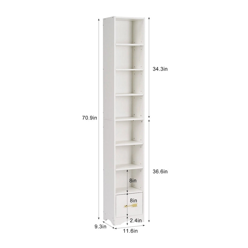 VECELO 70.9 Inches Tall Bathroom Narrow Linen Cabinet, 8 Tiers Solid Wood Freestanding Storage Cabinet