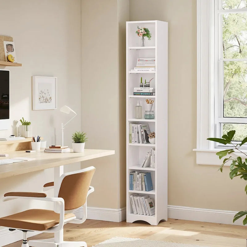 VECELO 70.9 Inches Tall Bathroom Narrow Linen Cabinet, 8 Tiers Solid Wood Freestanding Storage Cabinet