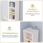 VECELO 70.9 Inches Tall Bathroom Narrow Linen Cabinet, 8 Tiers Solid Wood Freestanding Storage Cabinet