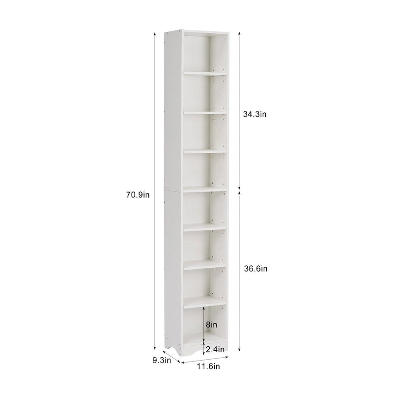 VECELO 70.9 Inches Tall Bathroom Narrow Linen Cabinet, 8 Tiers Solid Wood Freestanding Storage Cabinet