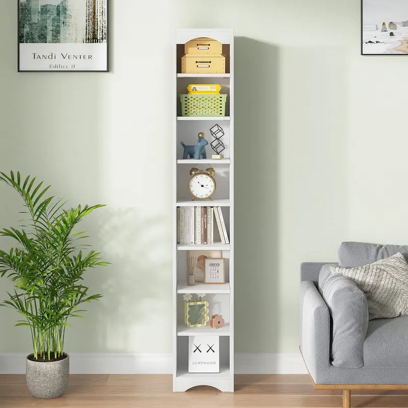 VECELO 70.9 Inches Tall Bathroom Narrow Linen Cabinet, 8 Tiers Solid Wood Freestanding Storage Cabinet