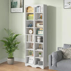 VECELO 70.9 Inches Tall Bathroom Narrow Linen Cabinet, 8 Tiers Solid Wood Freestanding Storage Cabinet