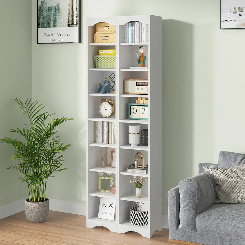 VECELO 70.9 Inches Tall Bathroom Narrow Linen Cabinet, 8 Tiers Solid Wood Freestanding Storage Cabinet