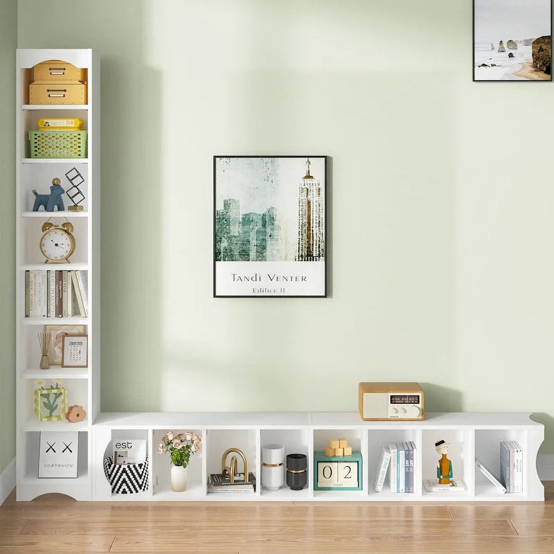 VECELO 70.9 Inches Tall Bathroom Narrow Linen Cabinet, 8 Tiers Solid Wood Freestanding Storage Cabinet