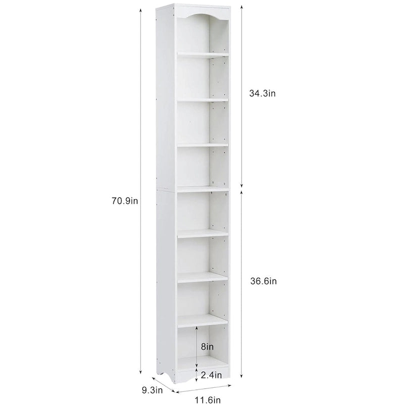 VECELO 70.9 Inches Tall Bathroom Narrow Linen Cabinet, 8 Tiers Solid Wood Freestanding Storage Cabinet