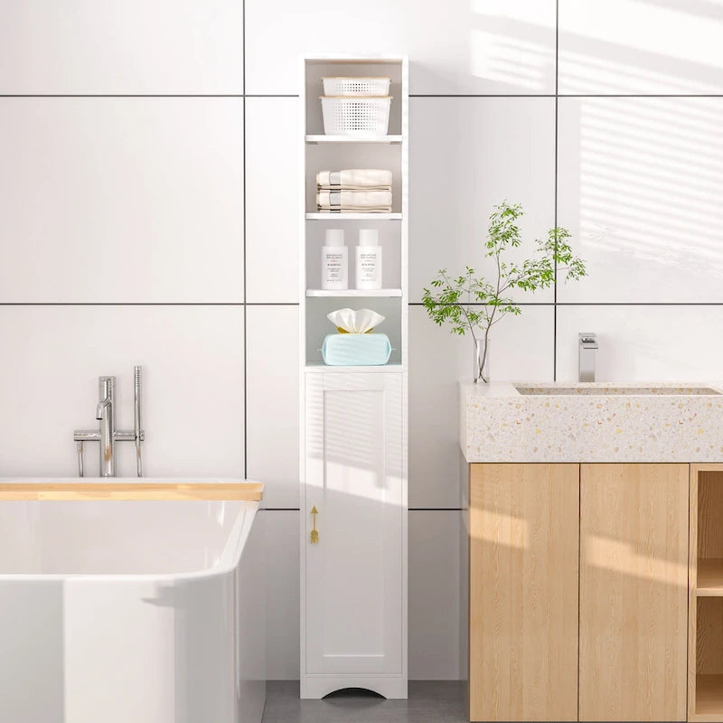VECELO 70.9 Inches Tall Bathroom Narrow Linen Cabinet, 8 Tiers Solid Wood Freestanding Storage Cabinet