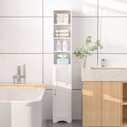 VECELO 70.9 Inches Tall Bathroom Narrow Linen Cabinet, 8 Tiers Solid Wood Freestanding Storage Cabinet