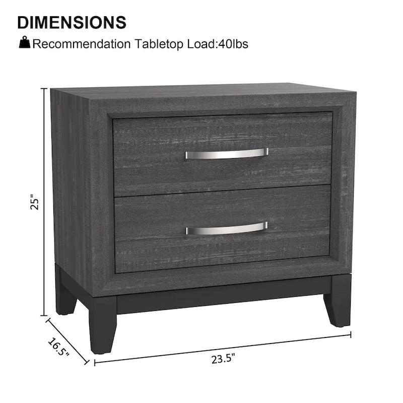 Contemporary Grey Solid Wood 2-Drawer Nightstand End Table