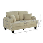 61 Contemporary Corduroy Loveseat Sofa with 2 Pillows and Cup Holder