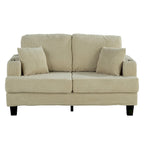 61 Contemporary Corduroy Loveseat Sofa with 2 Pillows and Cup Holder