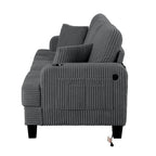 61 Contemporary Corduroy Loveseat Sofa with 2 Pillows and Cup Holder