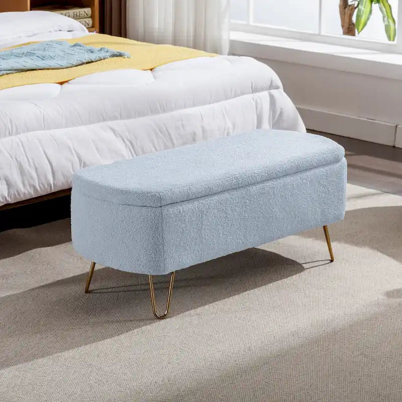 Faux Fur Entryway Bench Padded with Storage