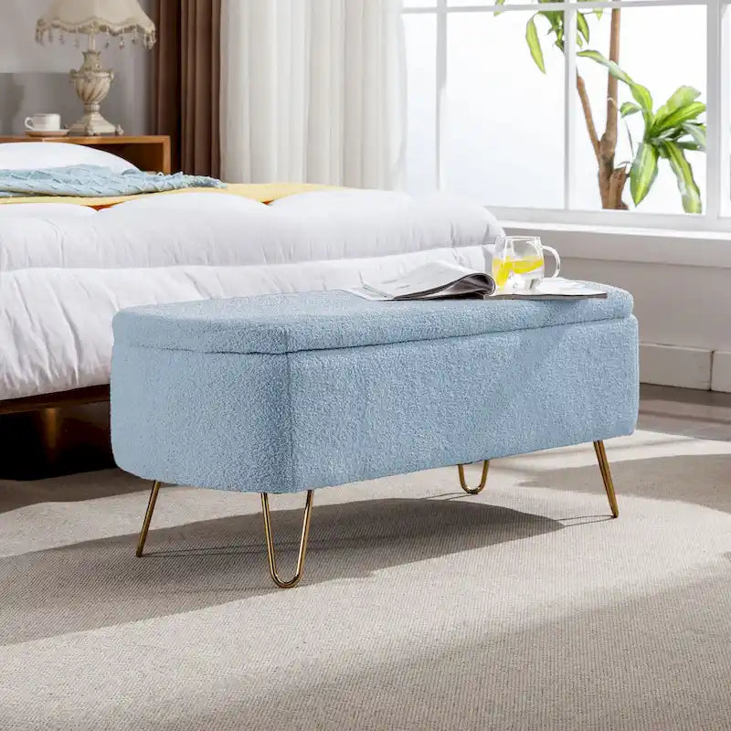 Faux Fur Entryway Bench Padded with Storage