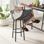 3-Piece Bistro Set, Dining Table and Upholstered Stools w/ Backrest