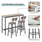 3-Piece Bistro Set, Dining Table and Upholstered Stools w/ Backrest
