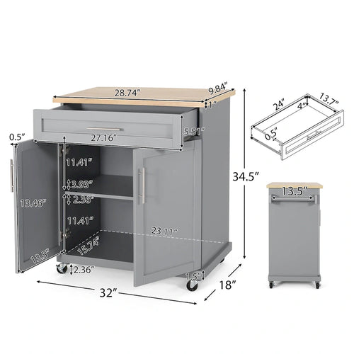Batavia Indoor Kitchen Cart with Wheels by