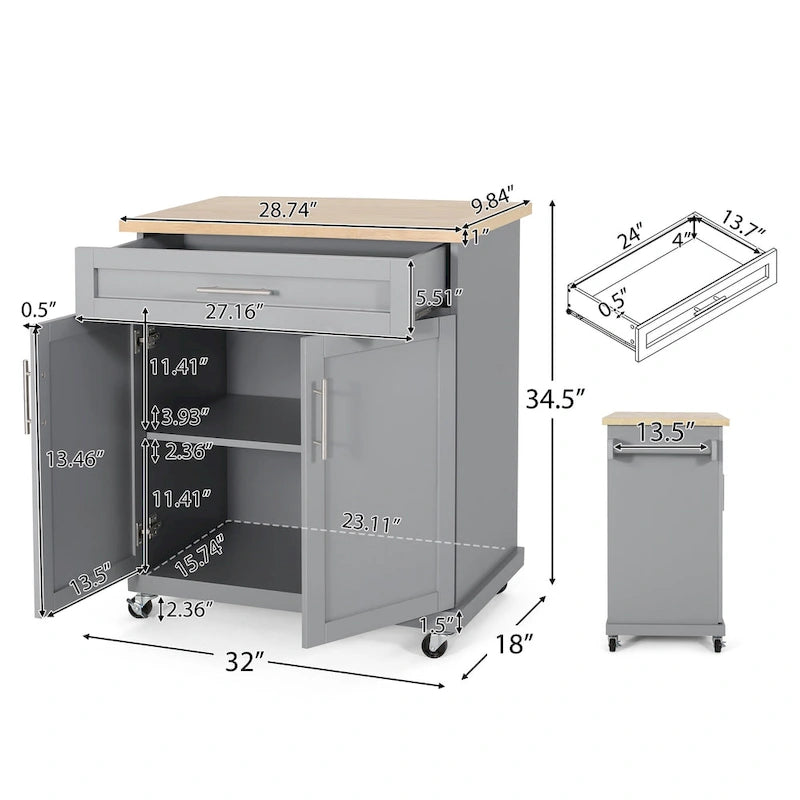 Batavia Indoor Kitchen Cart with Wheels by