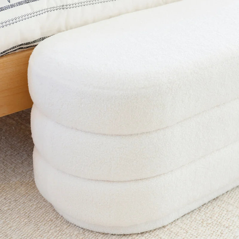 Halley White Oblong Sherpa Ottoman