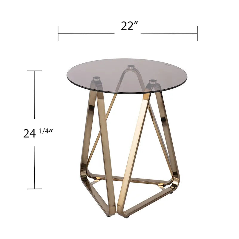 24 Champagne Glass And Iron Round End Table - 22x22x24.25