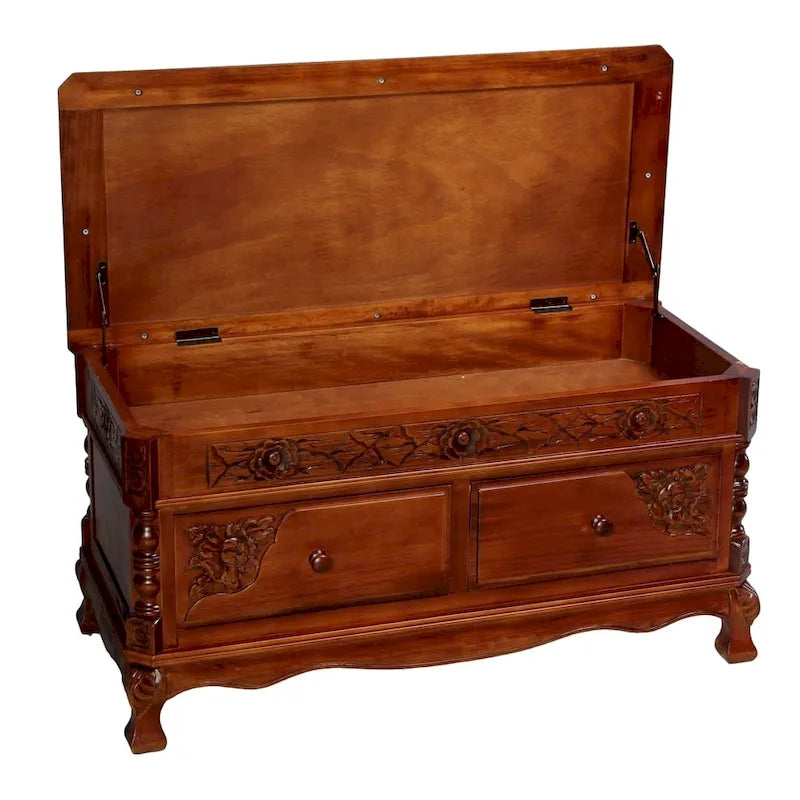 Windsor Carved Wood Storage Bench