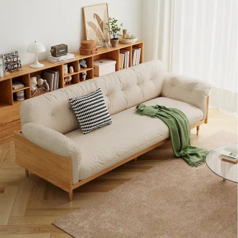 JASIWAY Modern 3-Seat Upholstered Cotton Linen Sofa,Beige