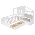Twin Size House Bed with Sofa, Kids Platform Bed with Two Drawers and Storage Shelf, Gray