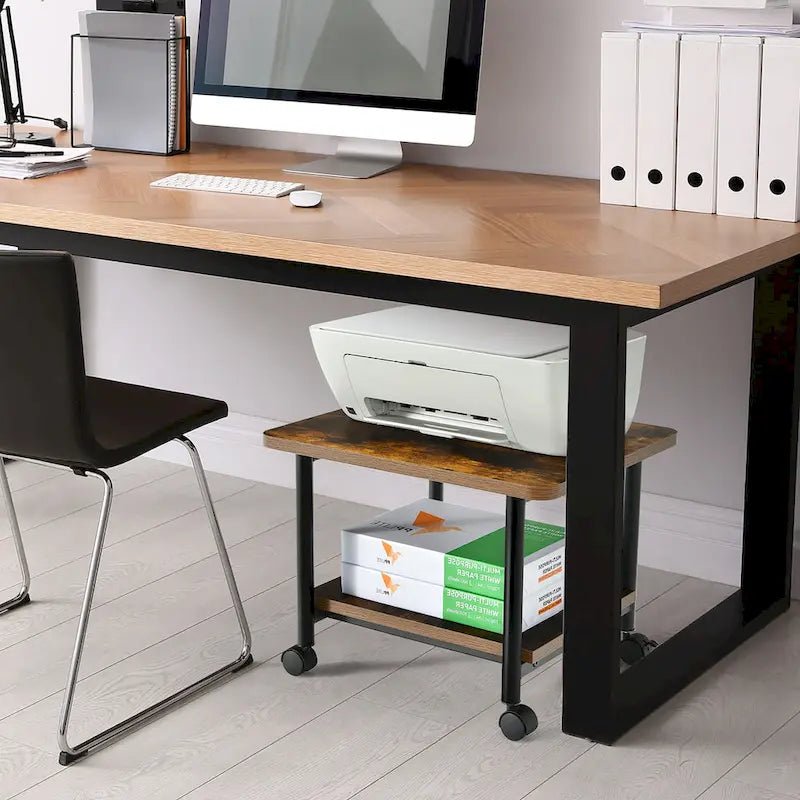 2 Tier Rolling Printer Cart Storage Stand Under Desk with Casters