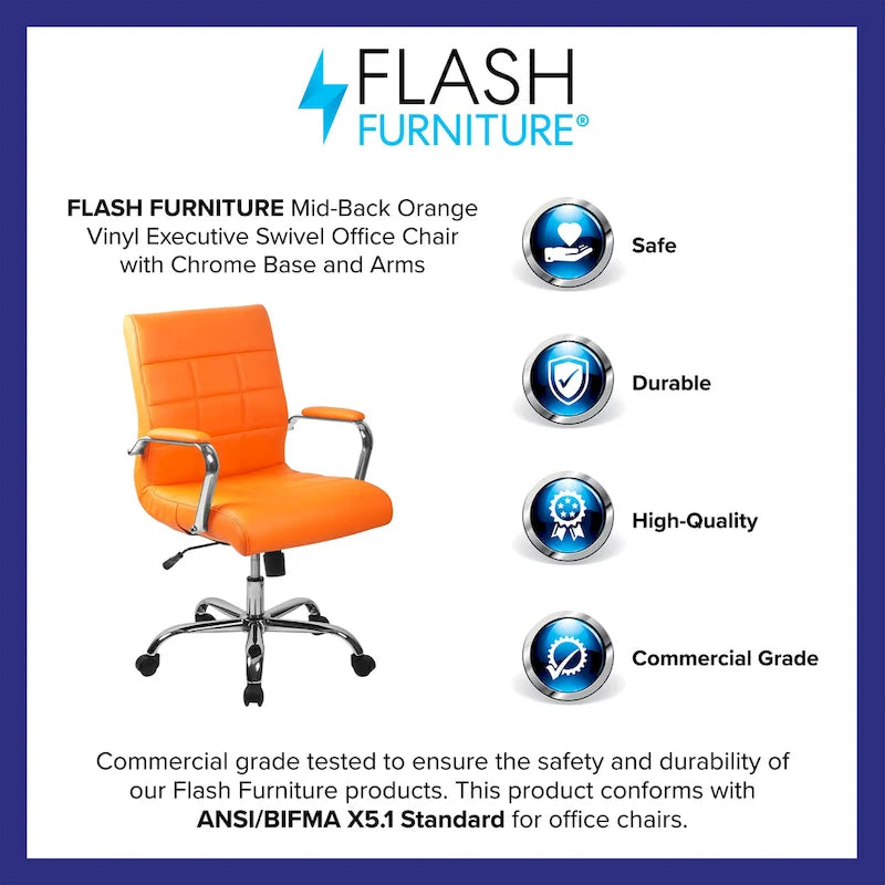 Mid-back Chrome/Vinyl Executive Swivel Office Chair