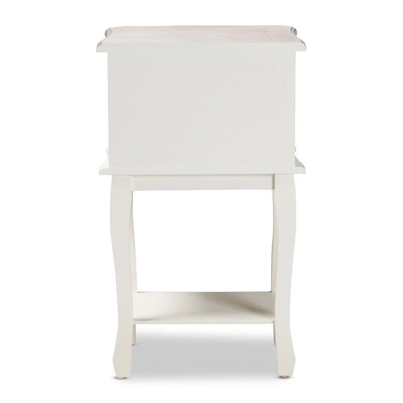 Amalie Antique French Country Cottage Two-Tone White and Oak Finished 2-Drawer Wood End Table