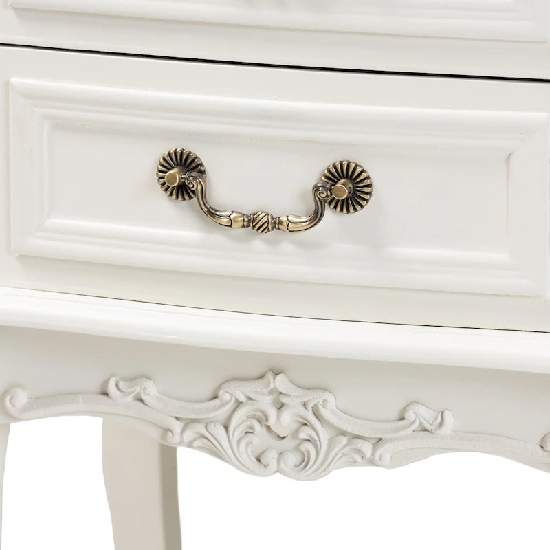 Amalie Antique French Country Cottage Two-Tone White and Oak Finished 2-Drawer Wood End Table