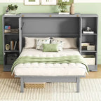 Queen Size Murphy Bed with Shelves, Drawers and USB Ports,Gray