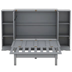 Queen Size Murphy Bed with Shelves, Drawers and USB Ports,Gray