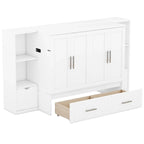 Queen Size Murphy Bed with Shelves, Drawers and USB Ports,Gray