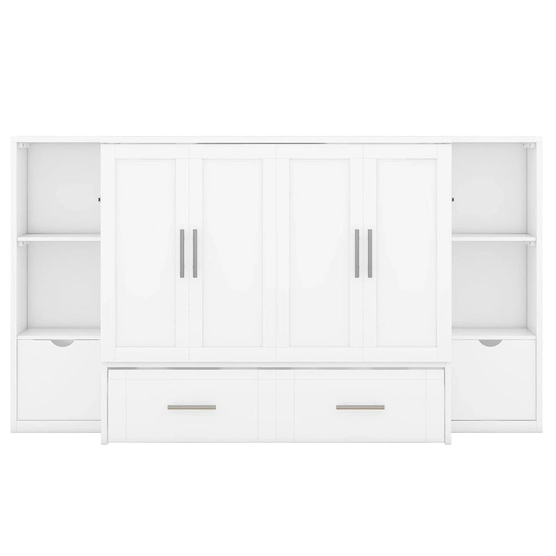 Queen Size Murphy Bed with Shelves, Drawers and USB Ports,Gray