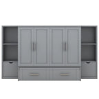 Queen Size Murphy Bed with Shelves, Drawers and USB Ports,Gray
