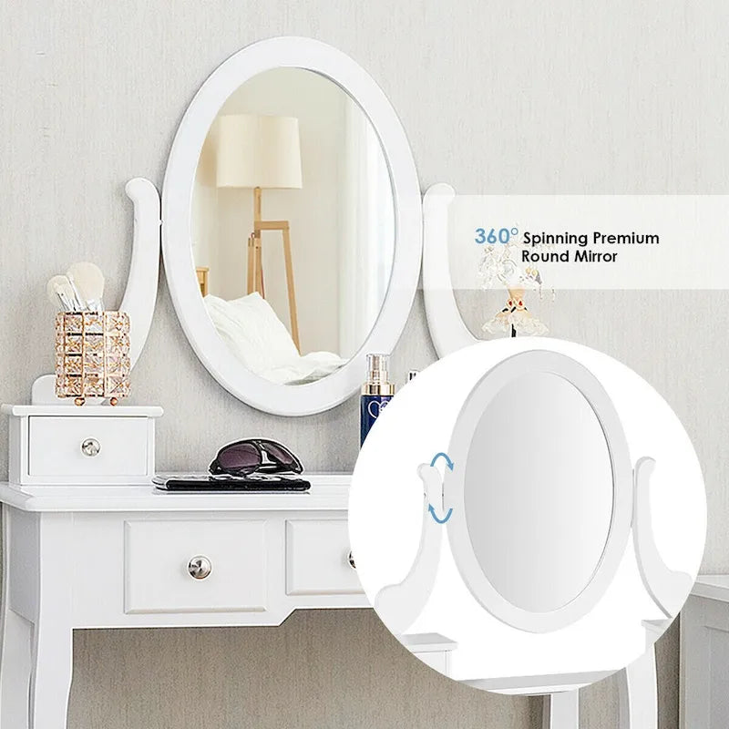 Costway Vanity Table Dressing Table 5 Make Up Table Stool
