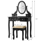 Costway Vanity Table Dressing Table 5 Make Up Table Stool
