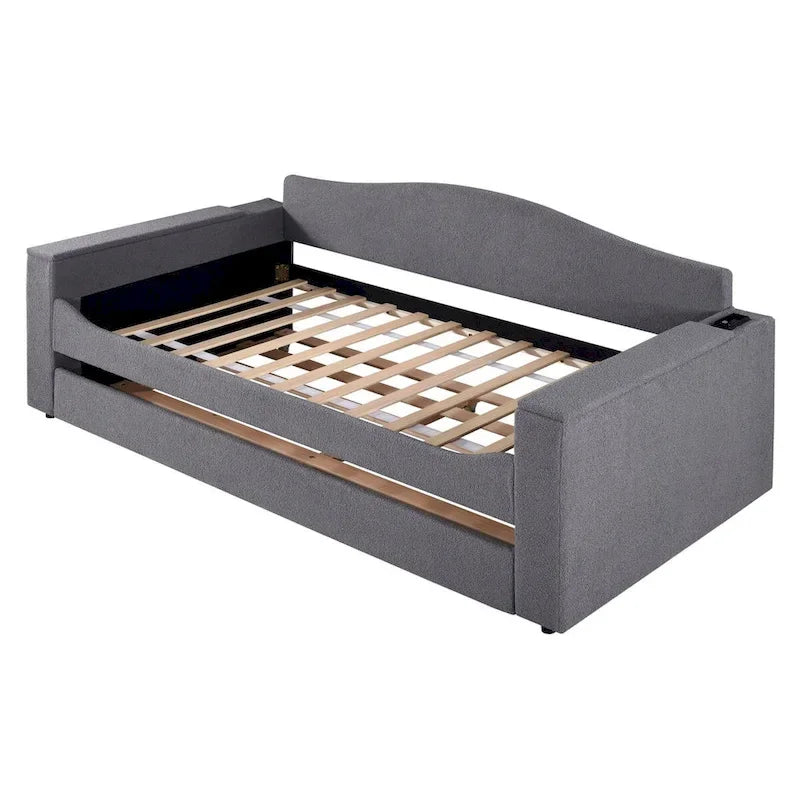 Twin Size UTeddy Fleece Daybed with Storage Armrests andTrundle