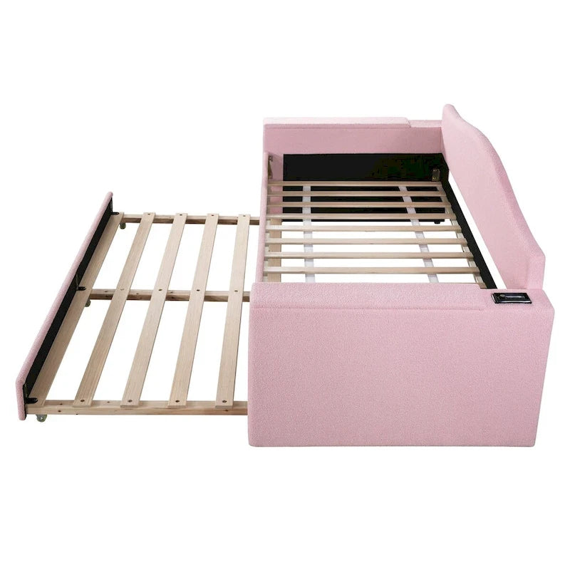 Twin Size UTeddy Fleece Daybed with Storage Armrests andTrundle