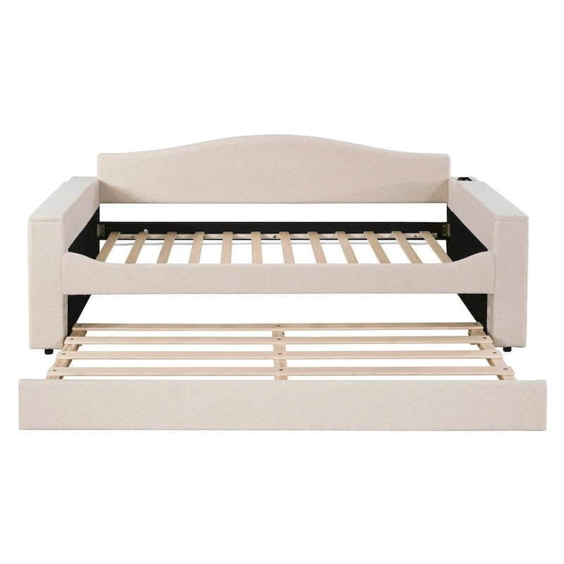 Twin Size UTeddy Fleece Daybed with Storage Armrests andTrundle